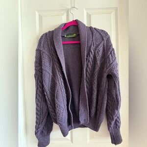 Vintage Purple Heavy Cable Knit Cardigan Pure Wool Size M Academia Cabin Core